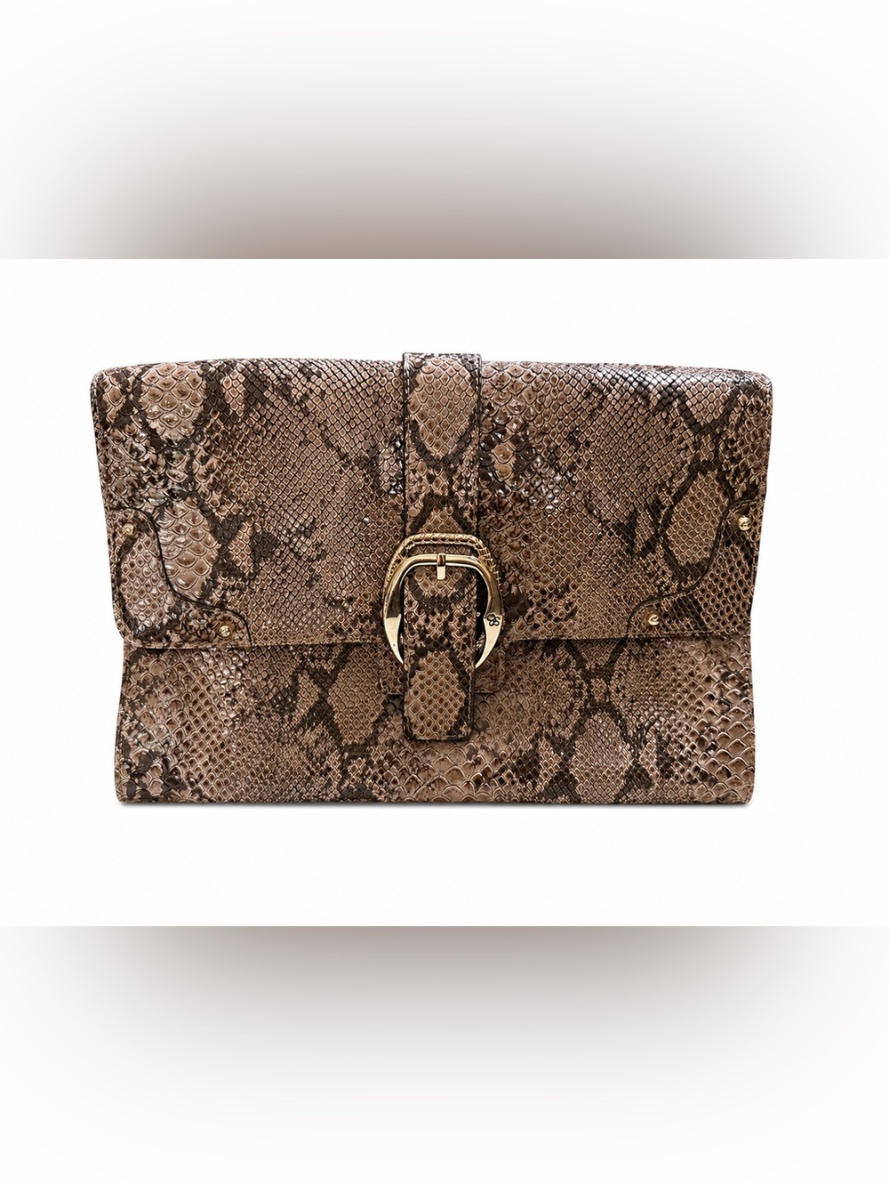 Jessica Simpson Faux Python Snakeskin Envelope Clutch Brown Beige - NWOT